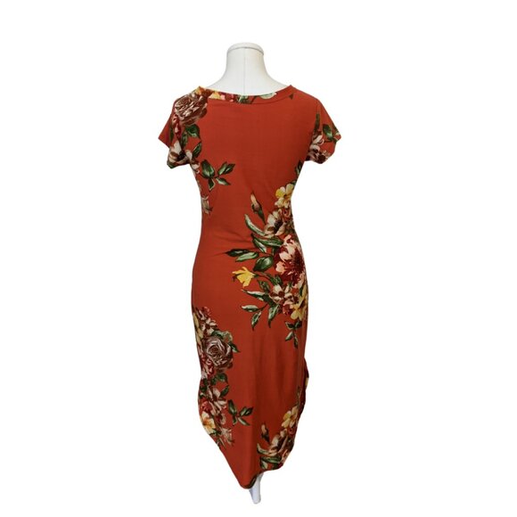 Cleo Red Floral T Shirt Dress Soft Summer Stretch Bodycon Cottage Size M - Picture 6 of 9